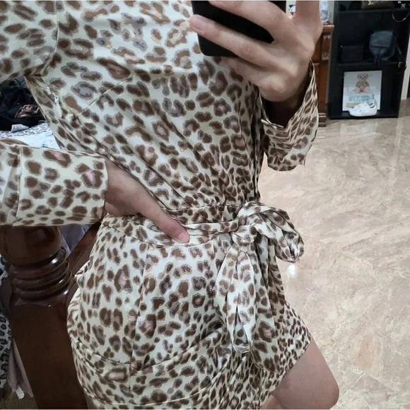 Pretty Little Thing Nude Satin Cheetah Print Dress - Picture 6 of 14